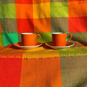 Vintage Orange Espresso Cups With Saucers | 70s | 80s | 90s | Maximalist
